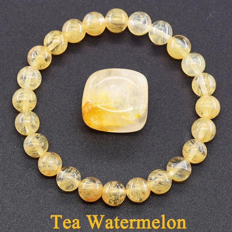 Natural Lemon Jade Bracelets Natural Yellow Stone Beads Bracelet for Men Women Geniune Ice Lemon Gem Elastic Jewelry Lover Gift