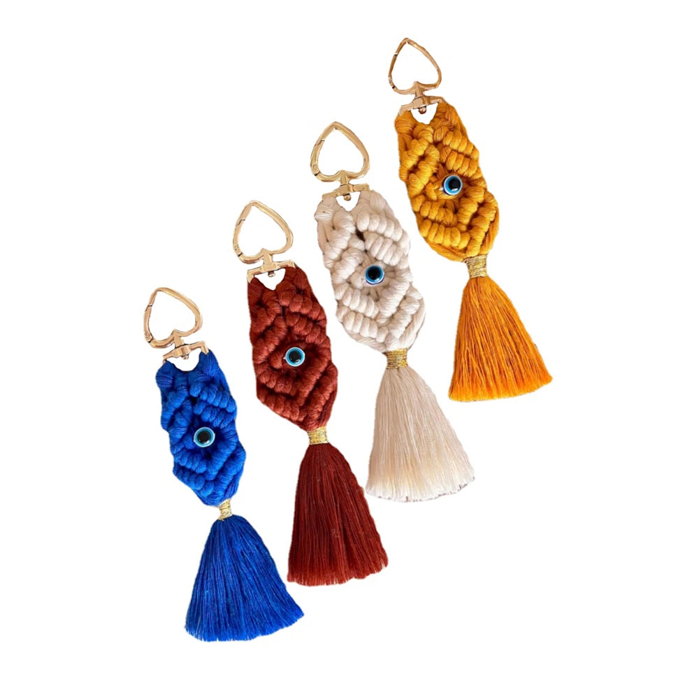 Macrame Tassel  Blue Turkish Evil Eye Key Chain  Lucky Eye Keychain for Women Men Jewelry Pendant Bag Accessories Handmade Gift