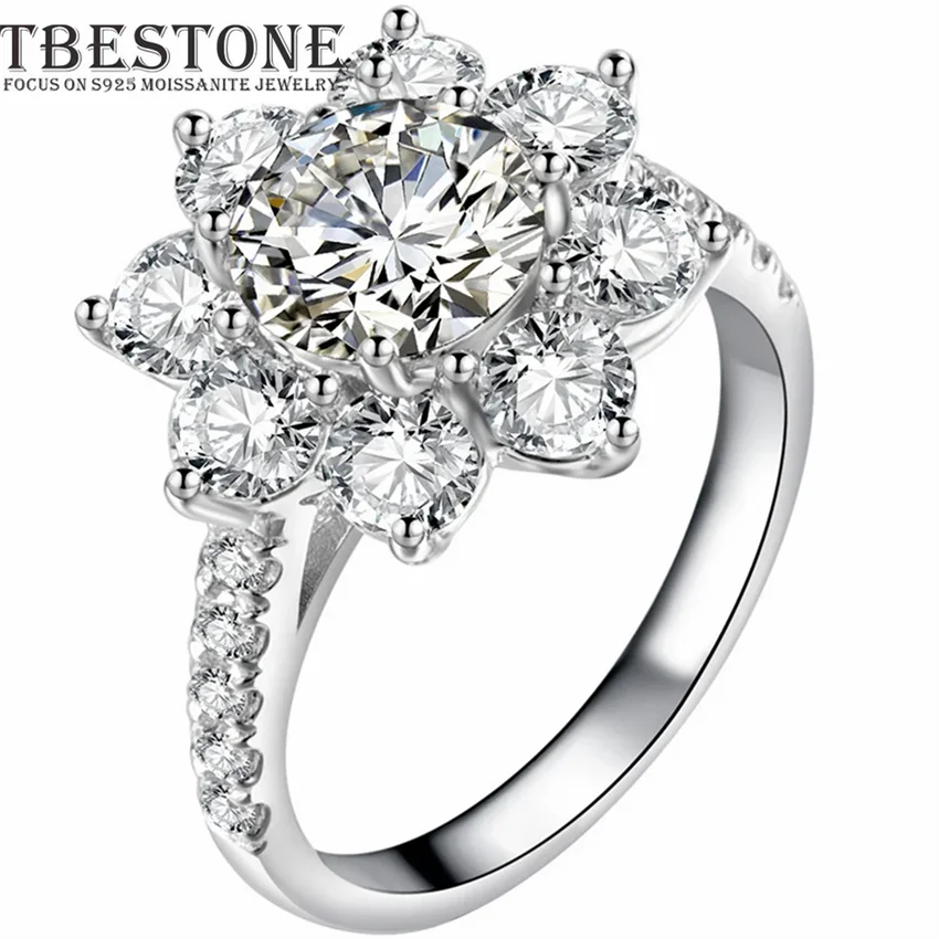Hemasa  1CT/ 2CT Flower Shape Moissanite Ring 100% 925 Sterling Silver  Rings For Women
