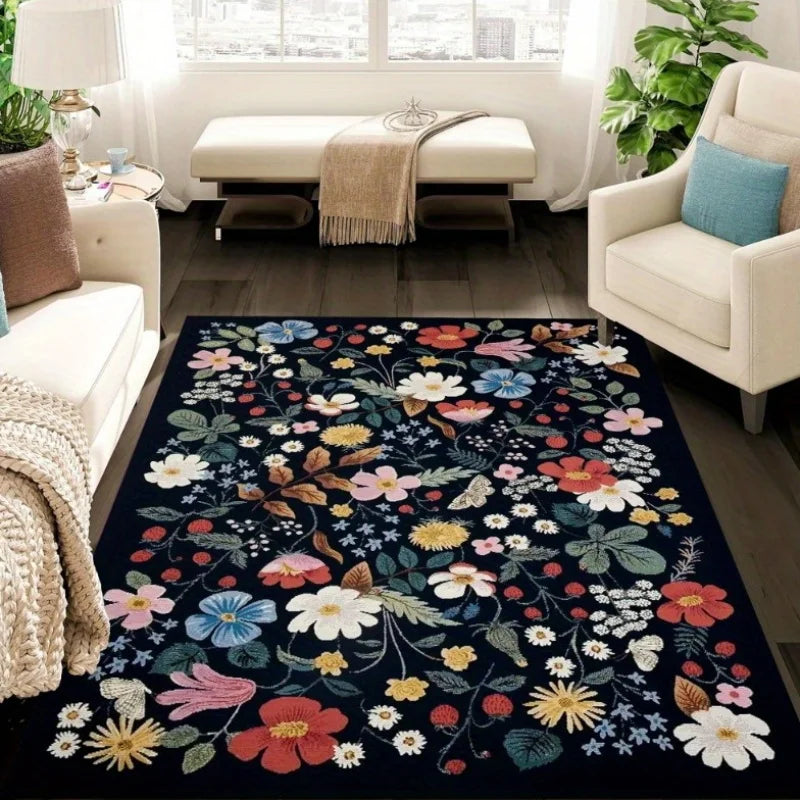 Hemasa Living Room Carpet / Bedroom Bedside Floor Mat /Machine Washable Easy Folding Carpet/ Floral Style  Rug