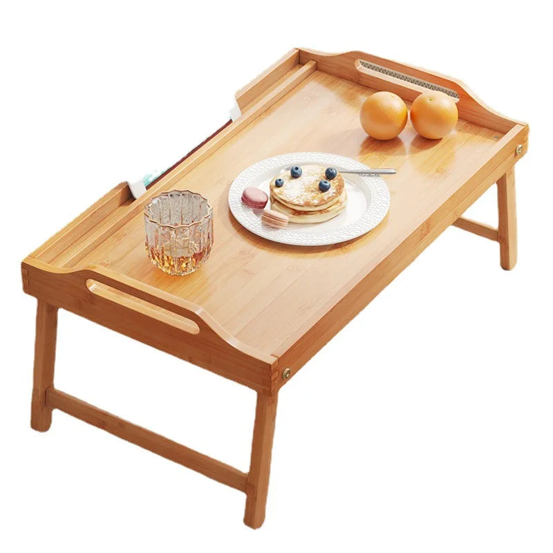 Hemasa  Bamboo Wood Bed Tray Portable Folding Laptop Desk Tea Food Serving Table Folding Leg Laptop Desk On The Bed