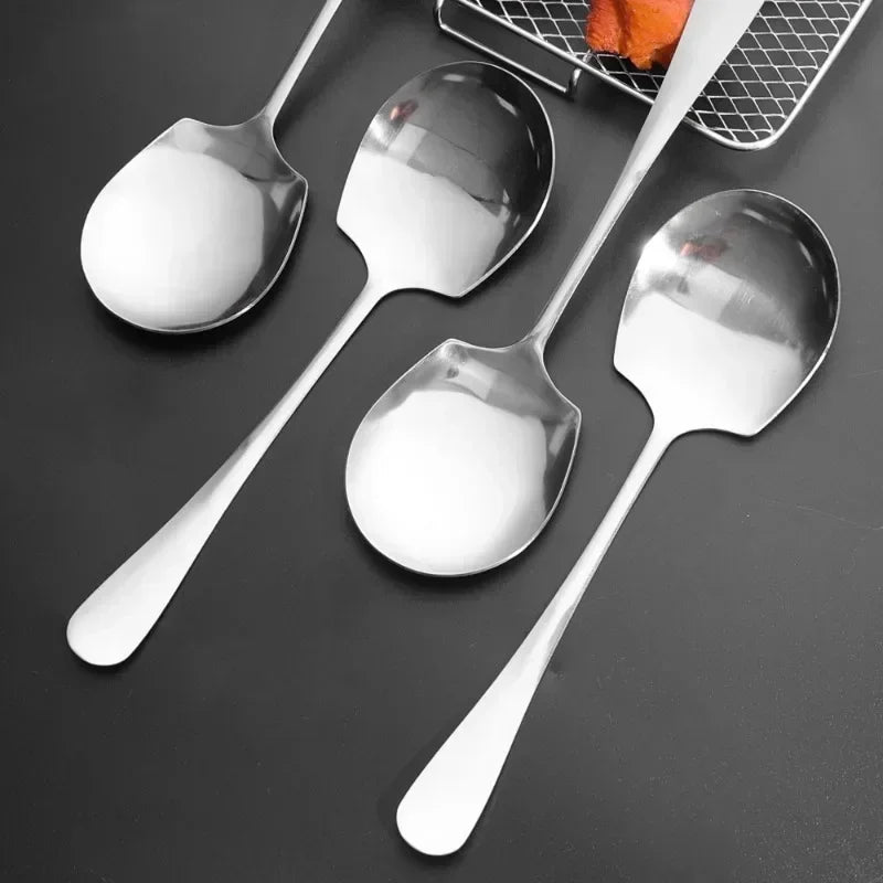 3/1Pcs Large Stainless Steel Spoon Long Handle Spoons Kitchen Cutlery Rice Dumpling Porridge Soup Scoops Restaurant Tableware