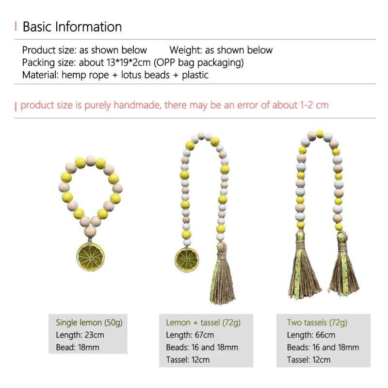 Wood Bead Garland With Lemon Pendant DIY Crafts Rustic Farmhouse Country Wall Decoration Boho Tassel Woven Tassel Ornaments