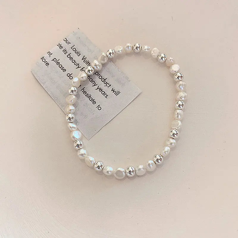 VENTFILLE 925 Sterling Silver Star Love Heart Pendant Round Bead Pearl Bracelet For Girls Sweet Romantic Style Gifts For Lovers