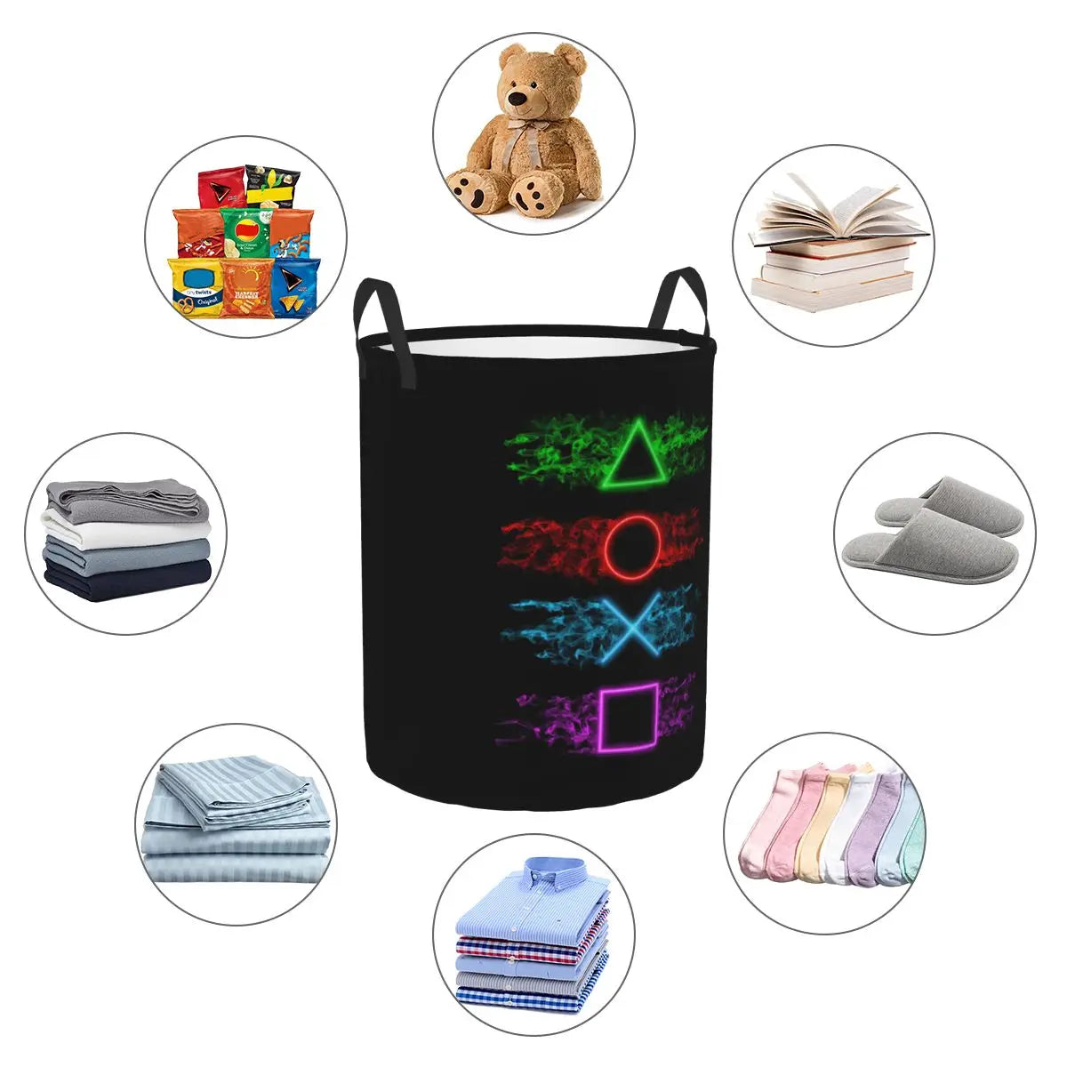 Customized Playstations Buttons Laundry Basket Collapsible Game Gamer Gift Clothes Toy Hamper Storage Bin for Kids Nursery