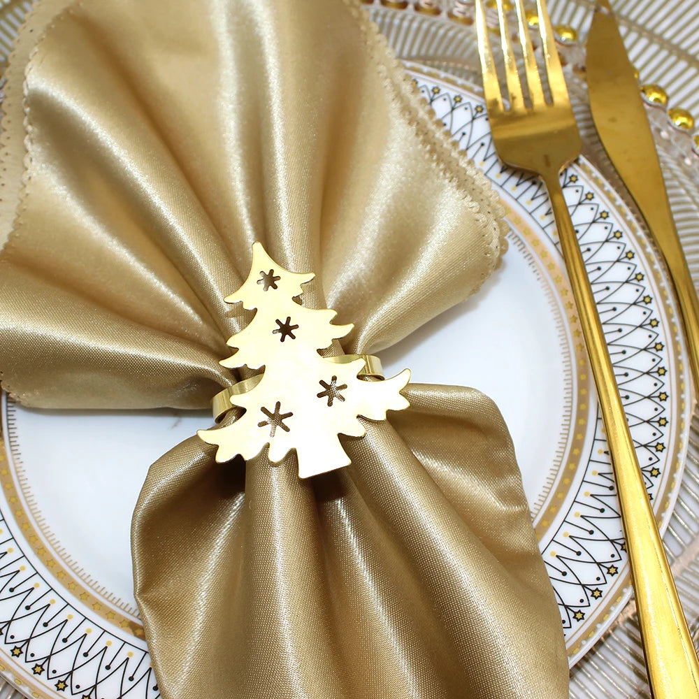 12Pcs Christmas Tree Napkin Ring Gold Napkin Holder Metal Serviette Ring for Christmas Gift Wedding Party Dinner Table Decor