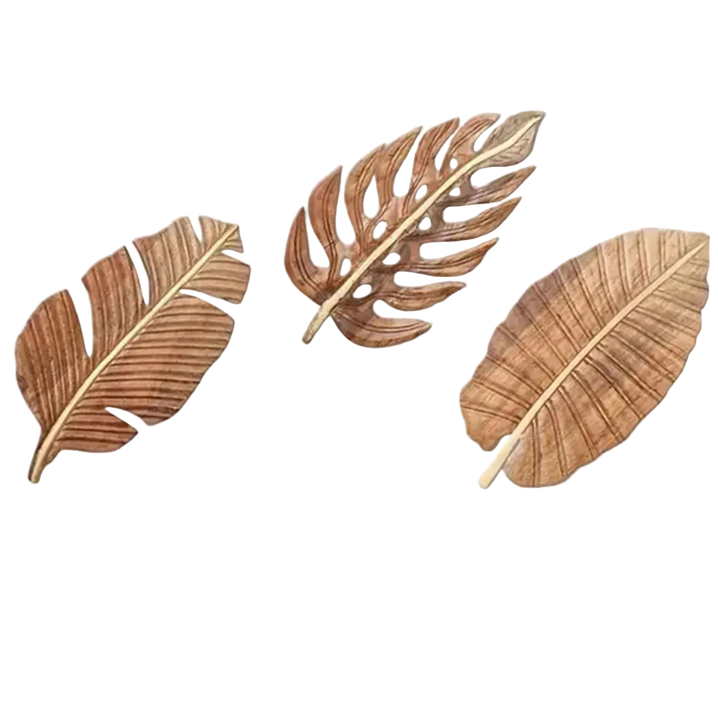 Hemasa 3pcs Wood Leaf Wall Art Decor, Bohemian Home Decor, Wood Wall Sculptures for Living Room, Indoor Wall Hanging Decoration