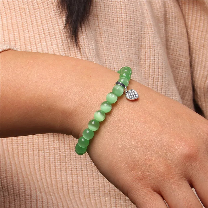 Hemasa Multicolor  Cat Eye Beads Heart Charm Bracelet & Bangle For Women Men Jewelry