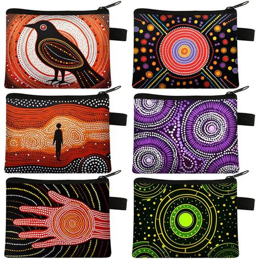 Australian Aboriginal Dot Print Coin Purse Indigenous Cultural Art Coin Bag Mystery Abstract Life Symbol Credit Card Purse Gift