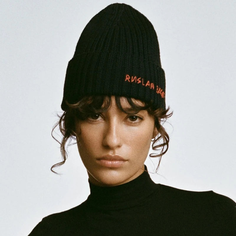 Unisex Thick Warm Wool Embroidered Knit Beanie Hat Soft Cozy Winter Cap for Women Cold Weather