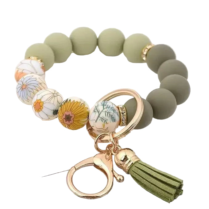 Hemasa Handmade Daisy Silicone Beads Bracelet Keychain /Anti-Lost Wallet Pendant Ring Holder