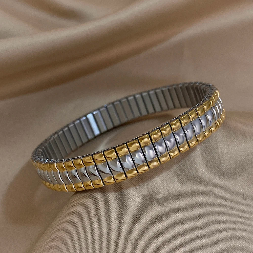 Hemasa Elastic Two-Tone Bracelet Stainless Steel Bangles for Women