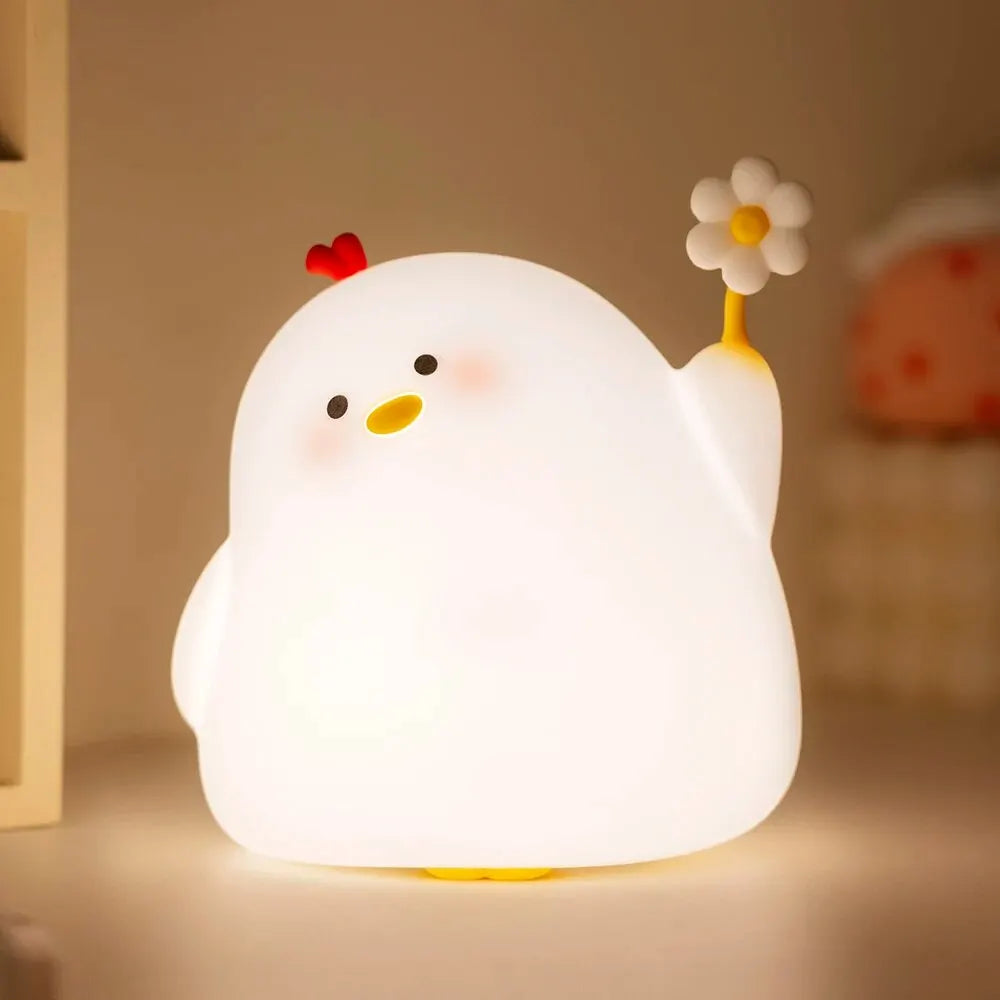 Hemasa Cute Chick Night Light 3 Brightness Kids Room Cartoon Silicone Led Night Light Timer Rechargeable USB Lamp Children Gift