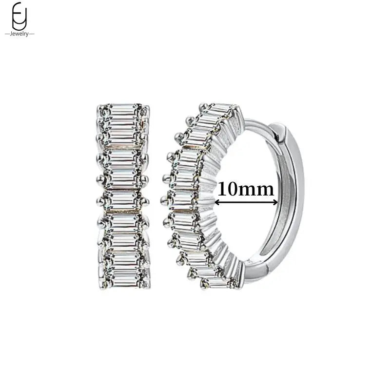 Hemasa 925 Sterling Silver Ear Buckles Fashion Hoop Earrings /White Crystal Luxury Women's Earrings Wedding Women's Jewelry Premium Gift