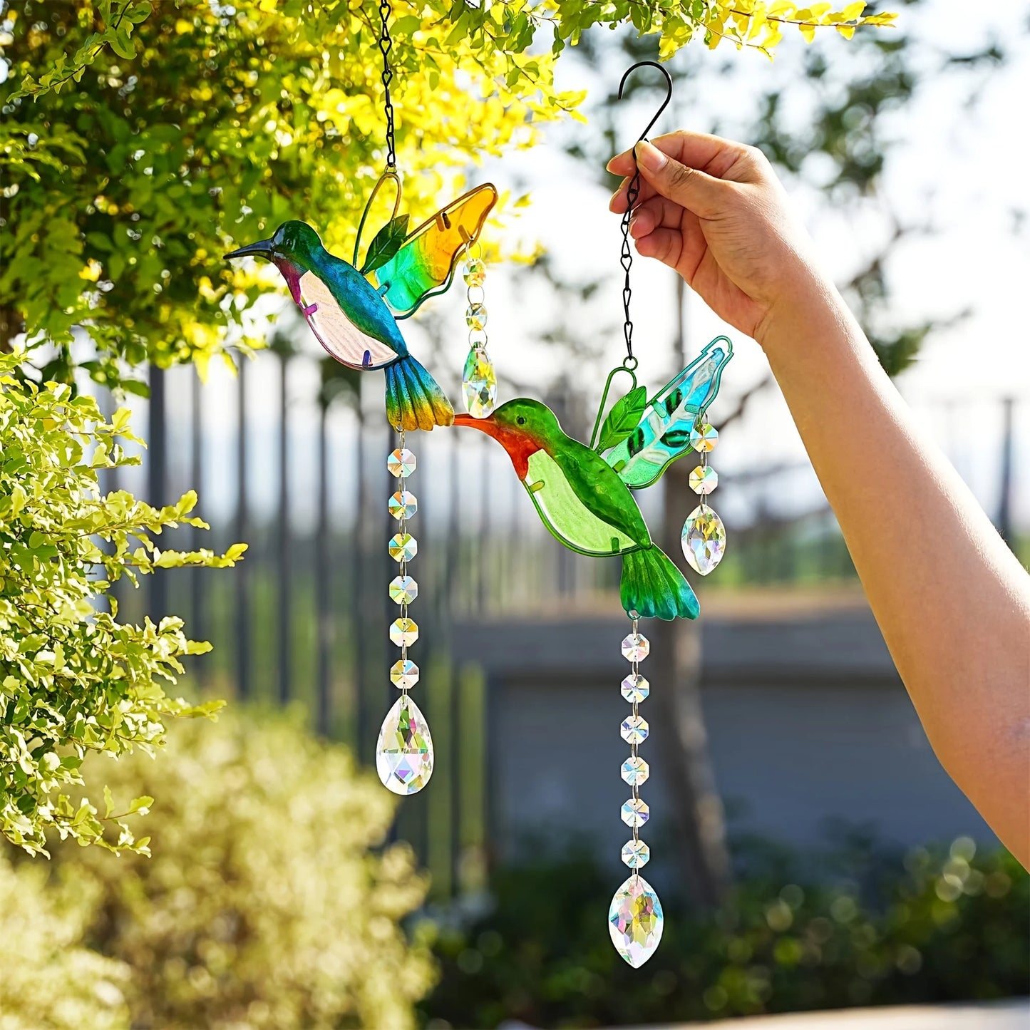 Tejesa 2 hummingbird sun catchers   /stained glass window hangings/rainbow maker crystal prism sun catchers for outdoor and indoor home