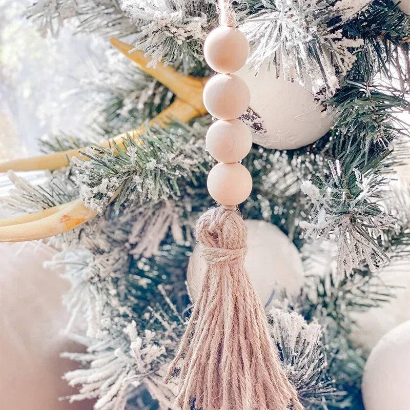 Tejesa  Wood Beads Garland with Large Tassels Wooden Bead String Rustic Farmhouse Beads Prayer Beads Door Bead Garland Hanging Decor for Door Window Decor