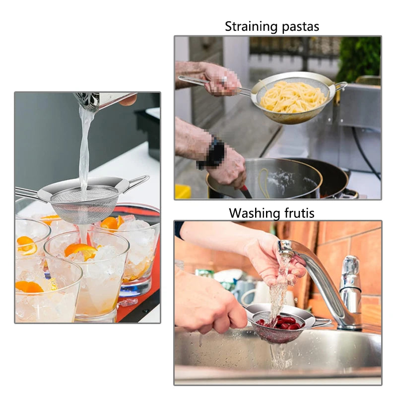 Hemasa 3/4Pcs /Set Stainless Steel Wire Fine Mesh Oil Strainer Flour Colander Sieve Sifter Pastry Baking Tools