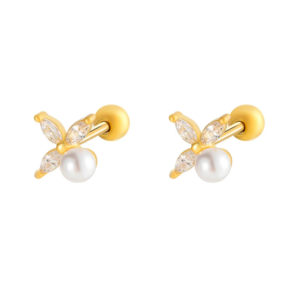 Tejesa Crystal Charm Earrings For Women Inlaid Diamond Pearl Pierce Stud