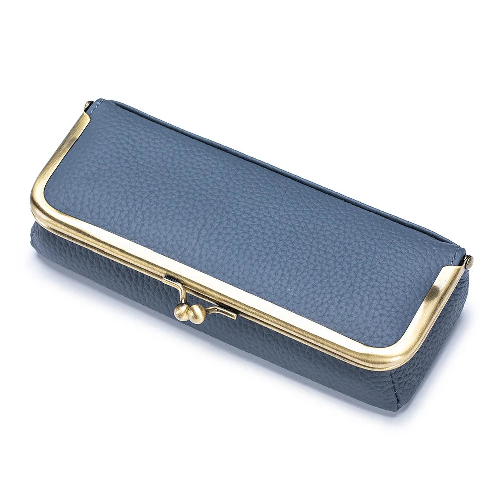 Tejesa Genuine Leather Glasses Case / Pencil Bag with Kiss Lock/ Coin Purse for Women /Travel Sunglasses