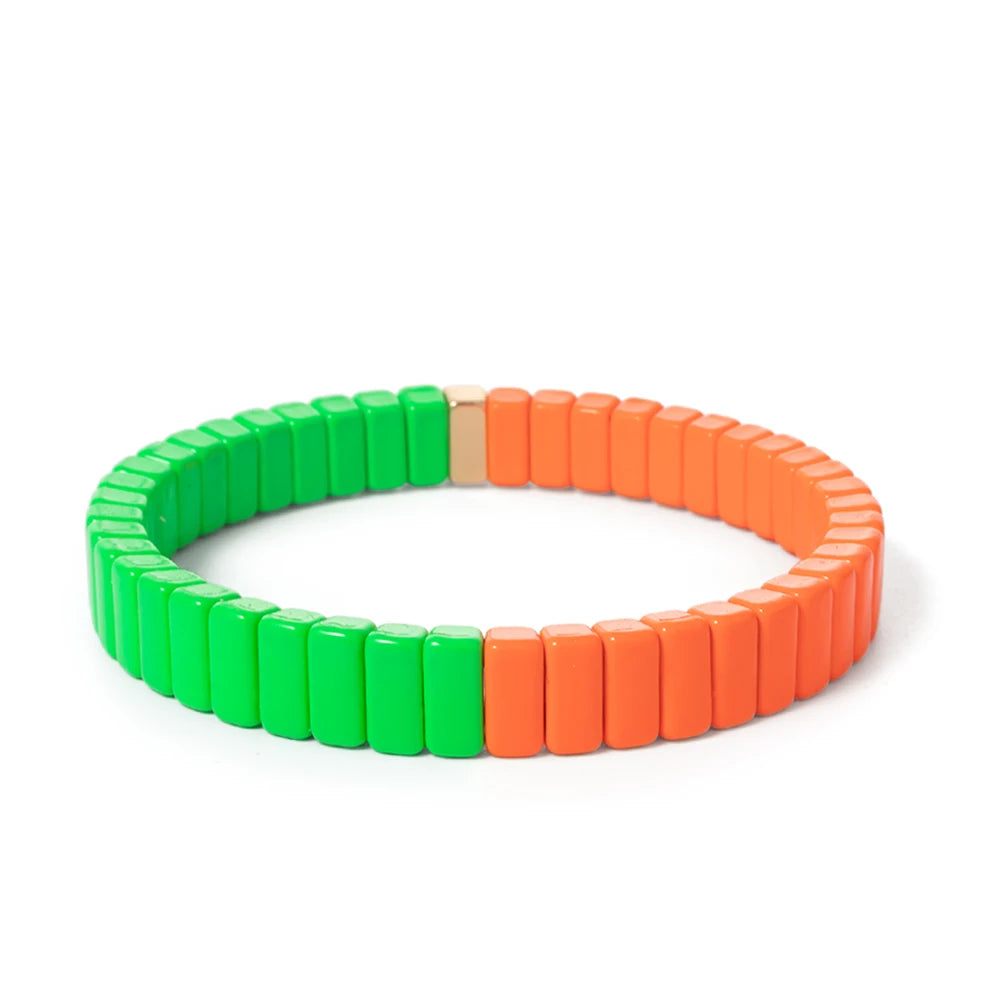 Tejesa Yellow Red Color  Enamel Tile Beads Bracelets For Women /Hand Jewelry Charms Beach Elastic Bangle For Party Luxury