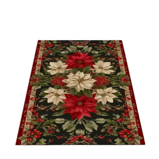 Hemasa Christmas Poinsettia Rug/ Red Cream Floral Holiday Rug/christmas Rug,vintage Festive Decor Rug,winter Living Room Rug,xmas Rug