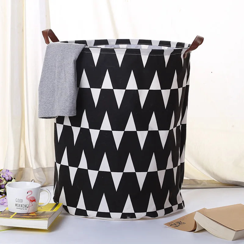 FHemasa Foldable Laundry Basket Storage Bucket Cotton Linen Fabric White Black Waterproof Dirty Laundry Toy Storage Basket Dirty Clothes