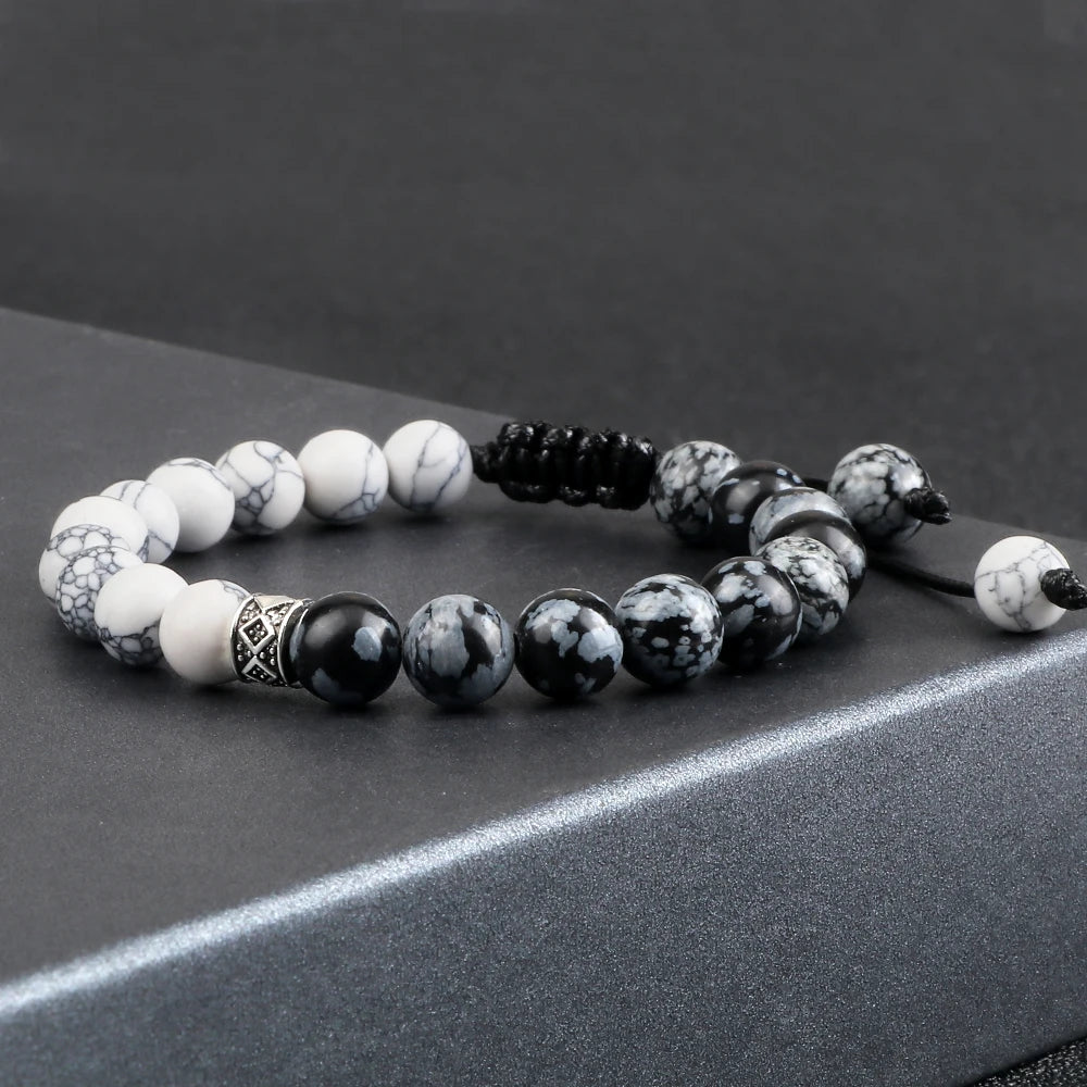 Couples Black And White Beads Bracelets Men Women Natural Tiger Eye Lava Stone Bracelets Fashion Wristband Handmade Jewelry Gift