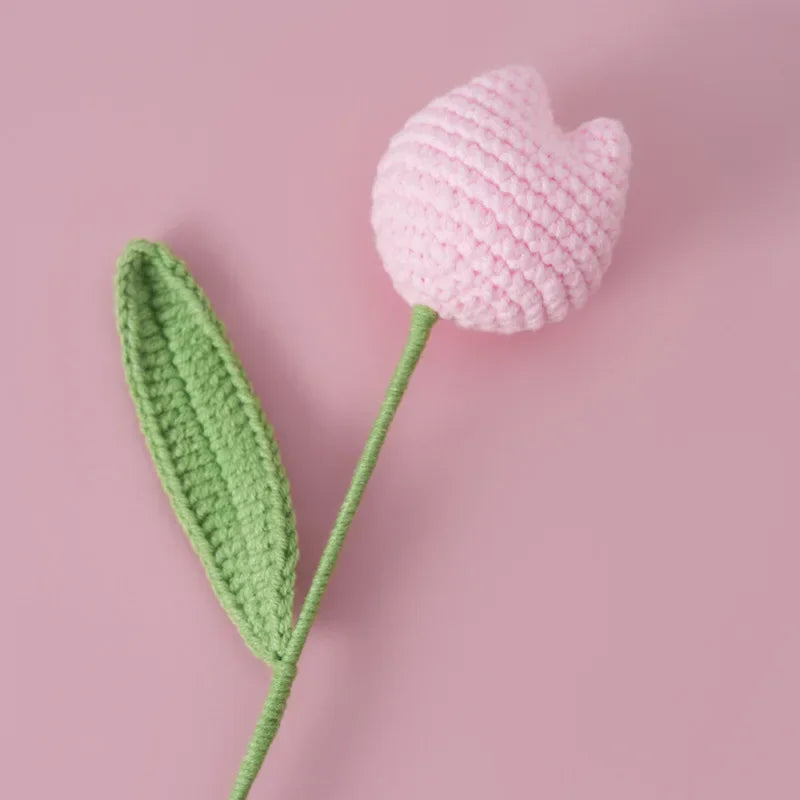 Hemasa 3Pcs  Cute Knitted Tulip Flower Creative Crochet Tulip Artificial Bouquets Graduation Flower Bouquet Wedding Friends Gift