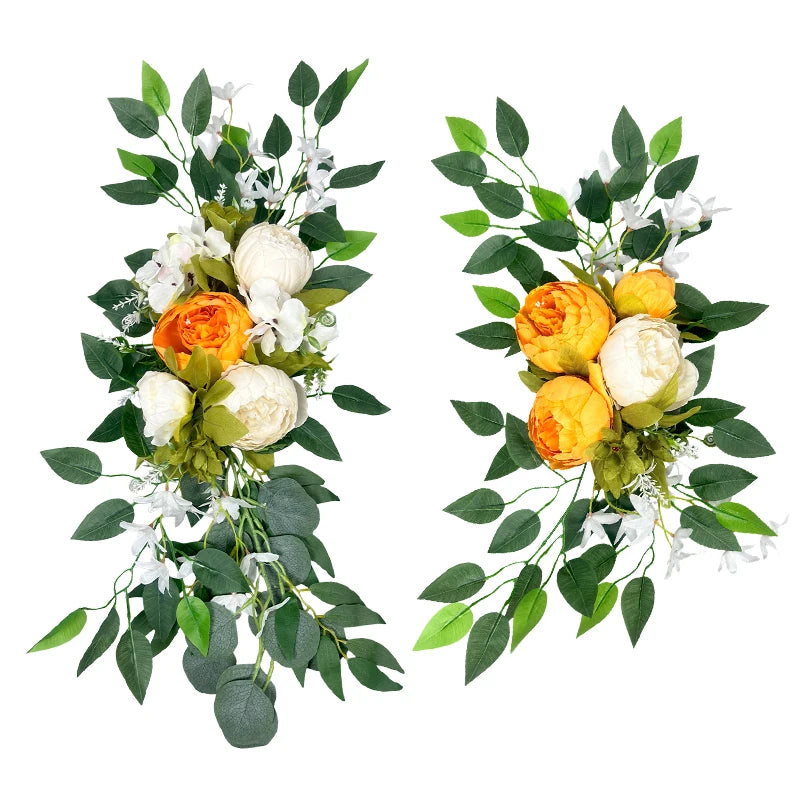 Rose Artificial Flowers Wedding Arch Kit Boho Dusty Rose Blue Eucalyptus Garland Drapes For Wedding Decorations Welcome Sign