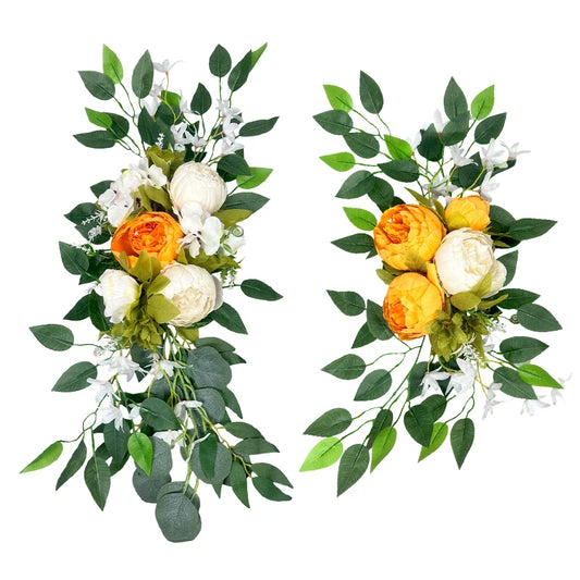 Rose Artificial Flowers Wedding Arch Kit Boho Dusty Rose Blue Eucalyptus Garland Drapes For Wedding Decorations Welcome Sign