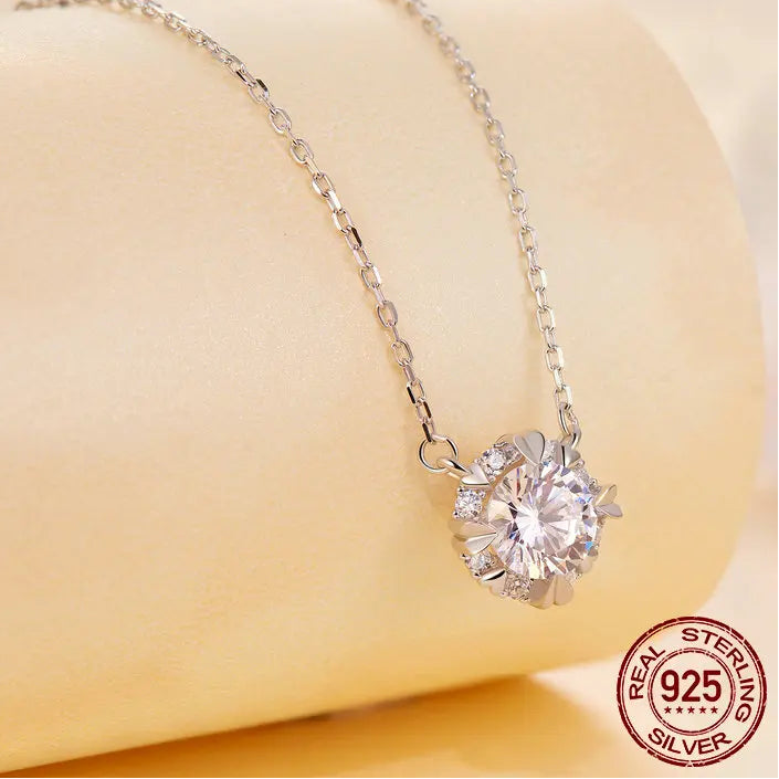 Tejesa 1.0 Carat Real Round Moissanite Pendant Necklace For Women/ 925 Sterling Silver Wedding Engagement Fine Jewelry Gift