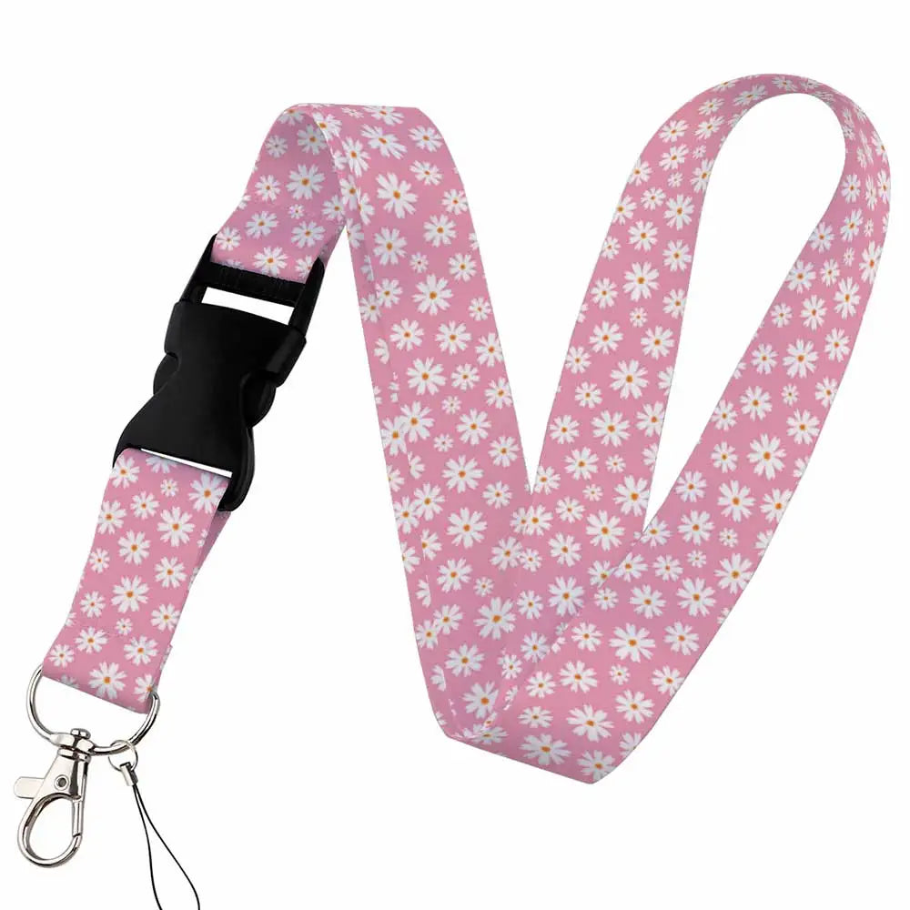 Tejesa Beautiful flower Lanyard Keys Chain Badge Holder ID Credit Card Pass Hang Rope Lariat Mobile Phone Charm Accessories Gifts