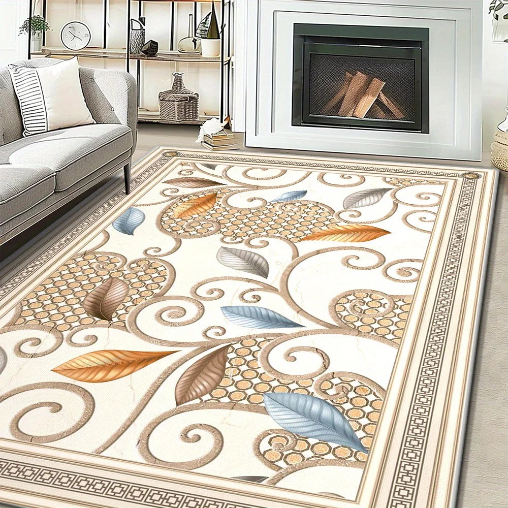 Hemasa Floral Print Area Mat Polyester for Living Room/ Bedroom/ Office