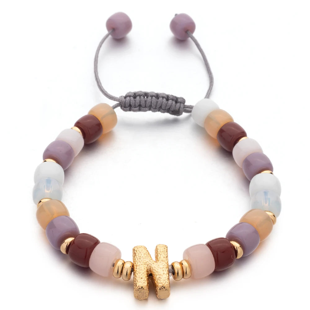 Tejesa Handmade  Colorful Glass Crystal Beads Braided Bracelets  with Heart Charms For Women