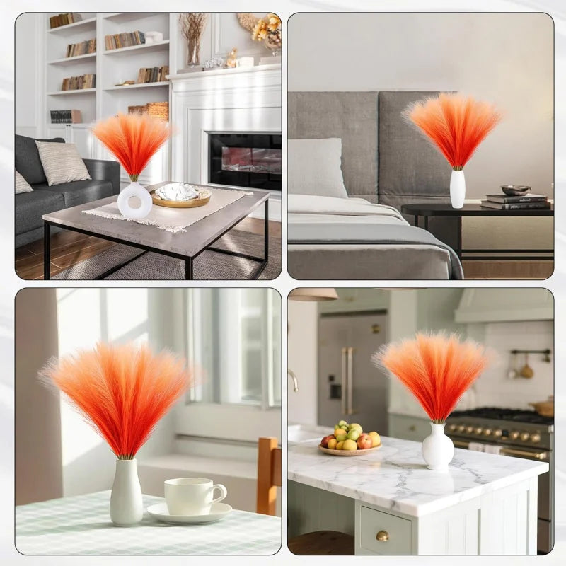Tejesa 10pcs Gradient Orange Pompas Grass Flower, Arrangement and Vase Filler Artificial Pampas Grass for Boho Home Wedding Decoration
