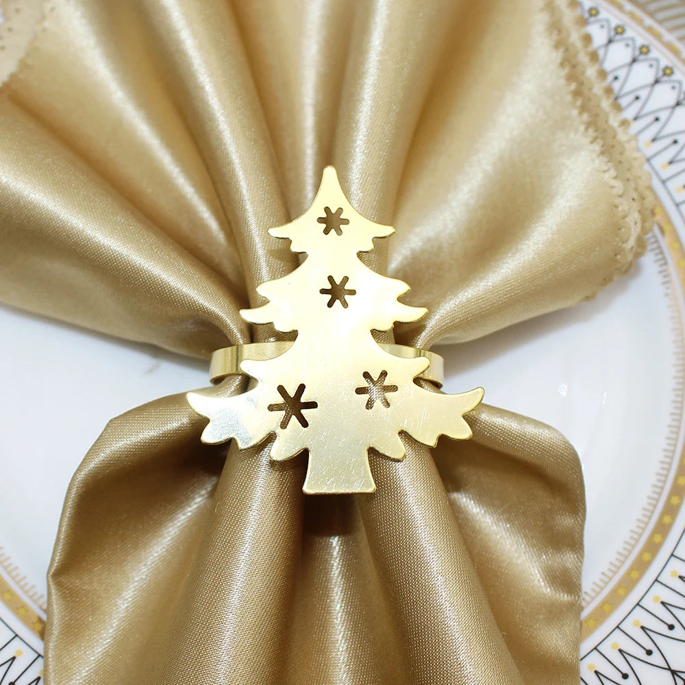 12Pcs Christmas Tree Napkin Ring Gold Napkin Holder Metal Serviette Ring for Christmas Gift Wedding Party Dinner Table Decor