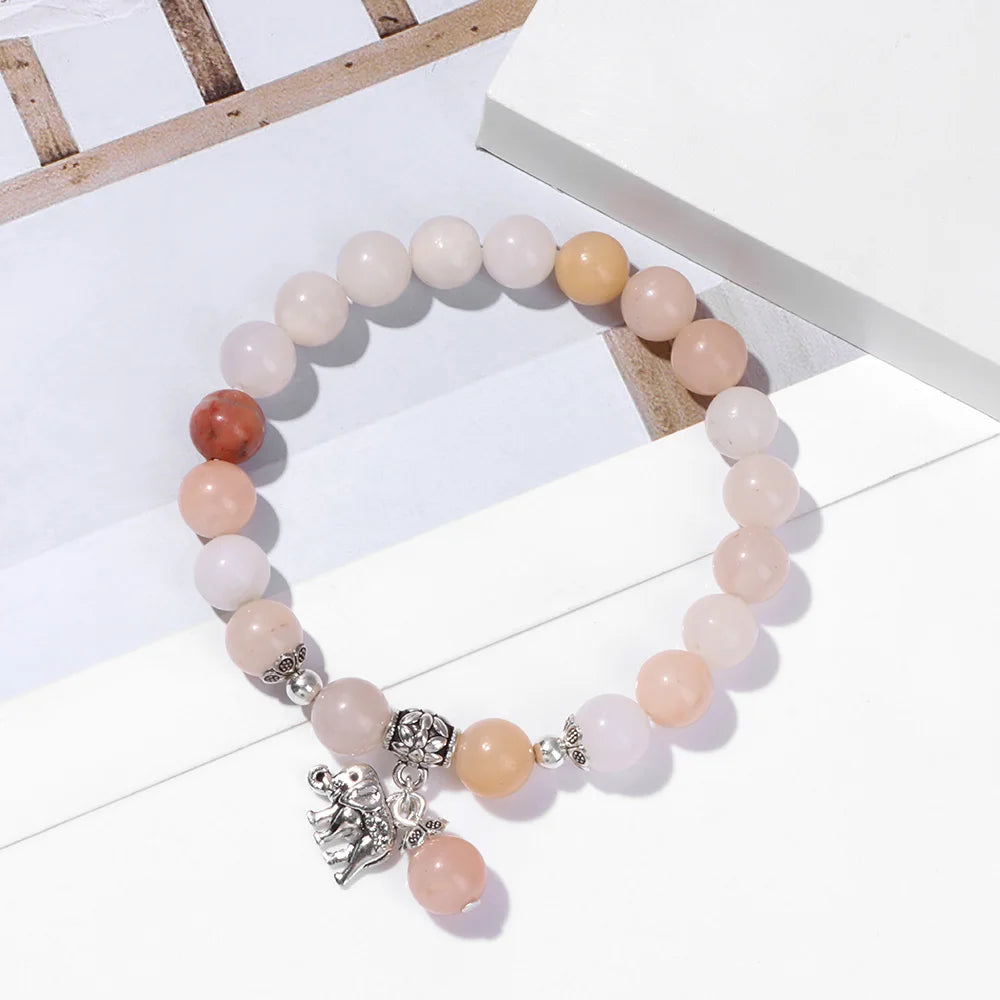 Hemasa   Cat eye Beads Bracelet with Elephant Pendant Bracelet