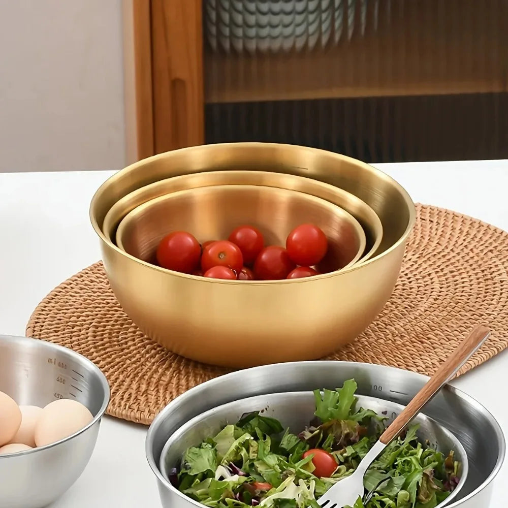 Tejesa 3 Pack Stainless Steel Salad Bowl Set, Oven-safe Kitchen Tableware with Graduated Mixing Bowls