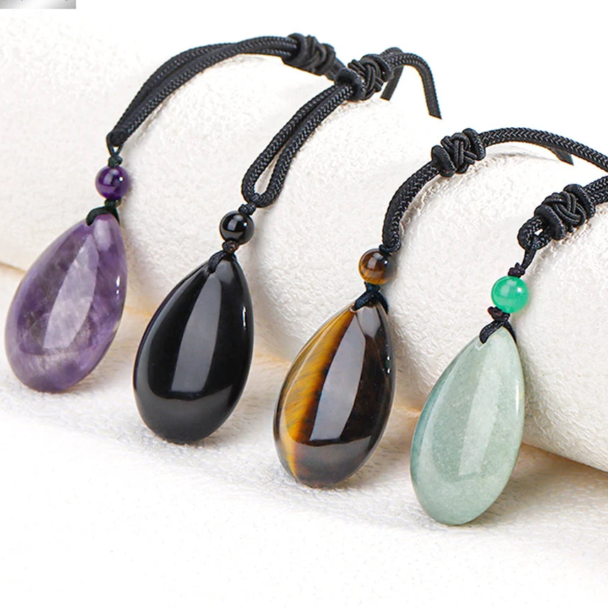 Hemasa Natural Stone Male Necklace for Women Water Drop Pendant Healing Tiger Eye Amethysts Crystal Pendants Necklaces H351