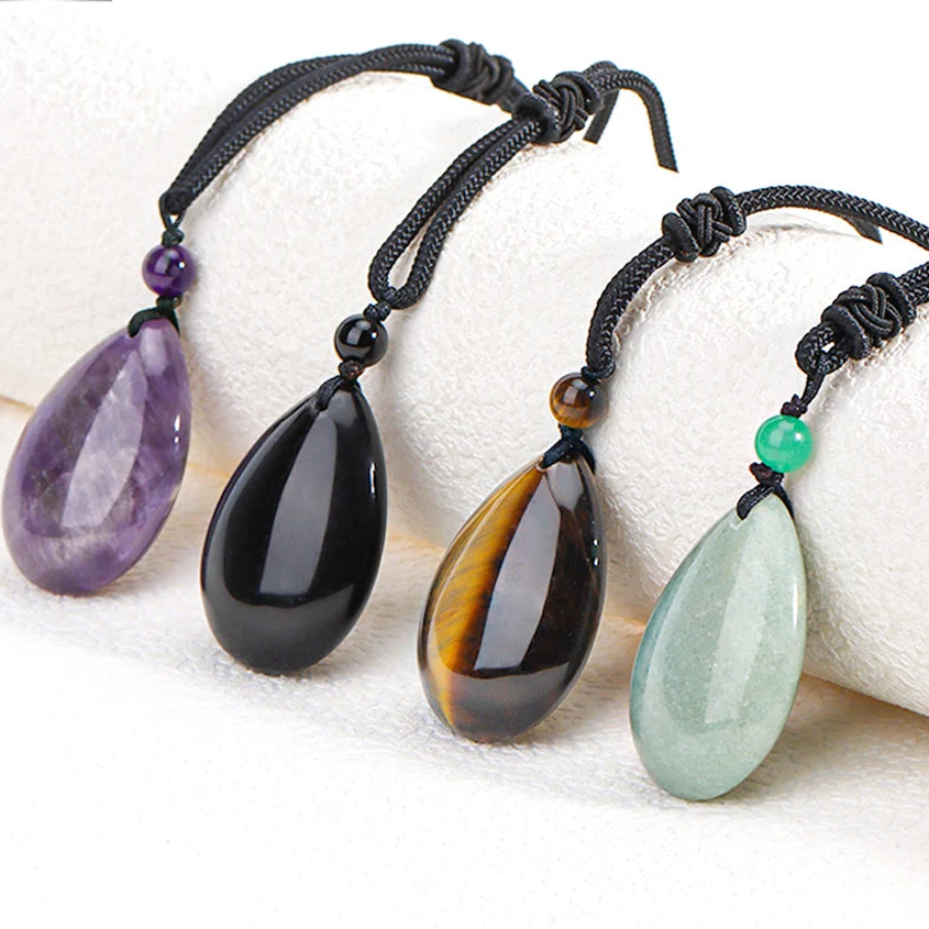 Hemasa Natural Stone Necklace for Women /Water Drop Pendant Healing Tiger Eye Amethysts Crystal Pendants Necklaces H351