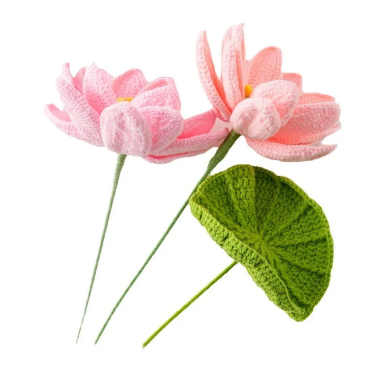 Hemasa Large Lotus Crochet Flowers Creative Knitting Lotus Flower Bouquet Handmade Plant Home Decor Crochet Woven Flowers