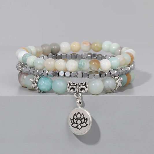 Natural Stone Lotus Buddha Beads Amethysts Agates Lapis lazuli Tiger Eye Turquoises Bracelet For Women Men Yoga bracelet Femme