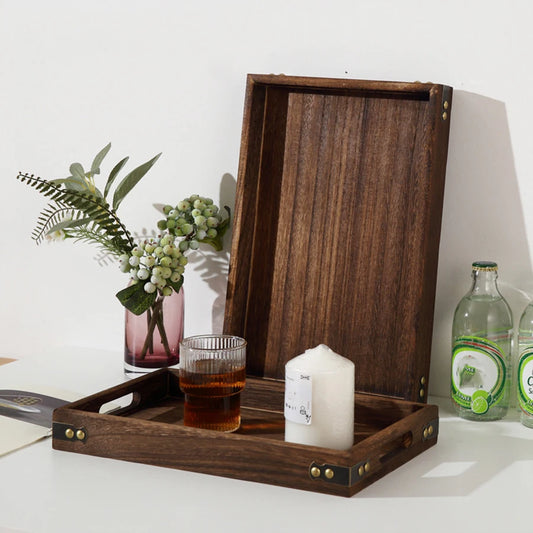 1PCS Wooden Tray Household Charcoal Tea Set Tray Oven Cooked Tea Fruit Bread Snacks Dried Fruit Tung Wood Storage Tray
