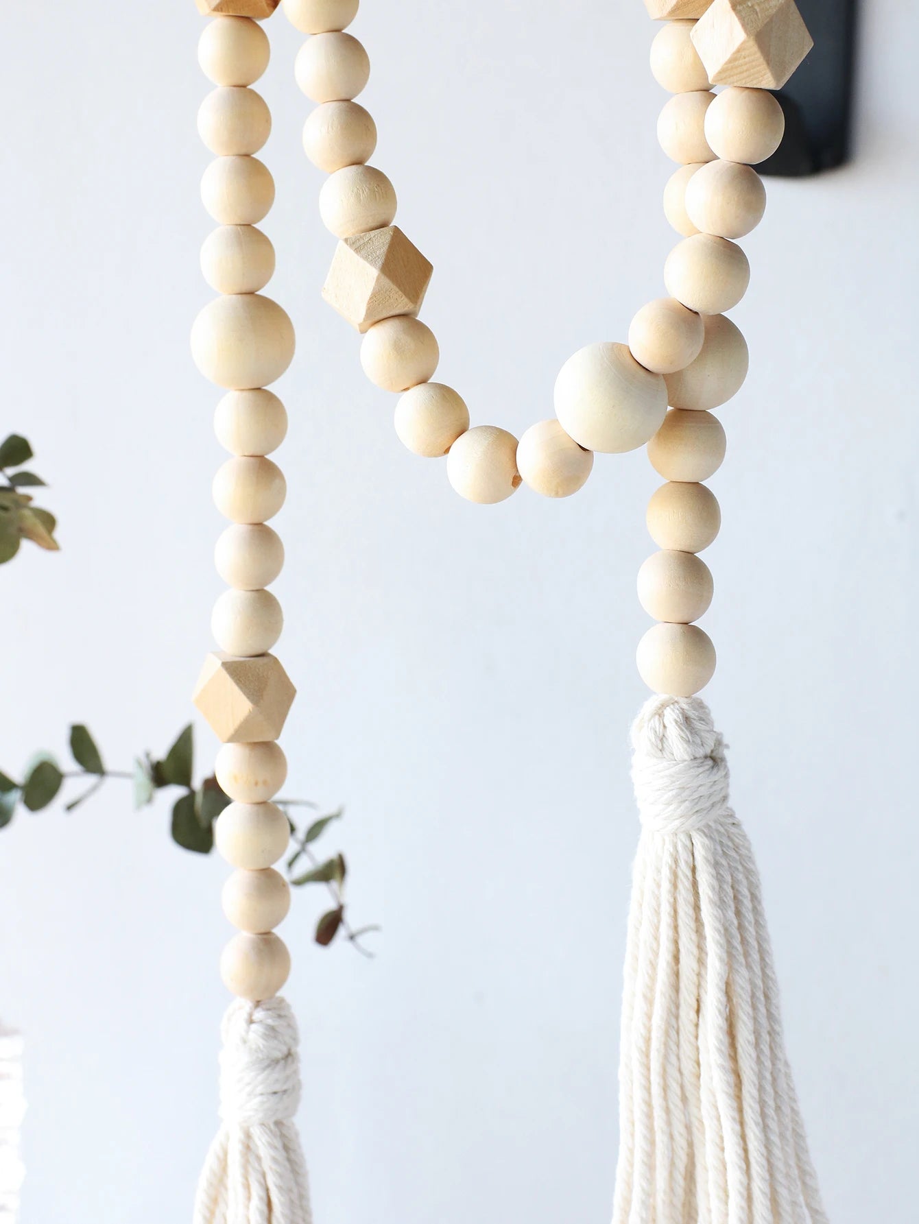 Macrame Wood Bead String Handmade Wooden Beads Chains Ramadan Decor Wall Hanging Decor Boho Home Decoration for Living Room Gift