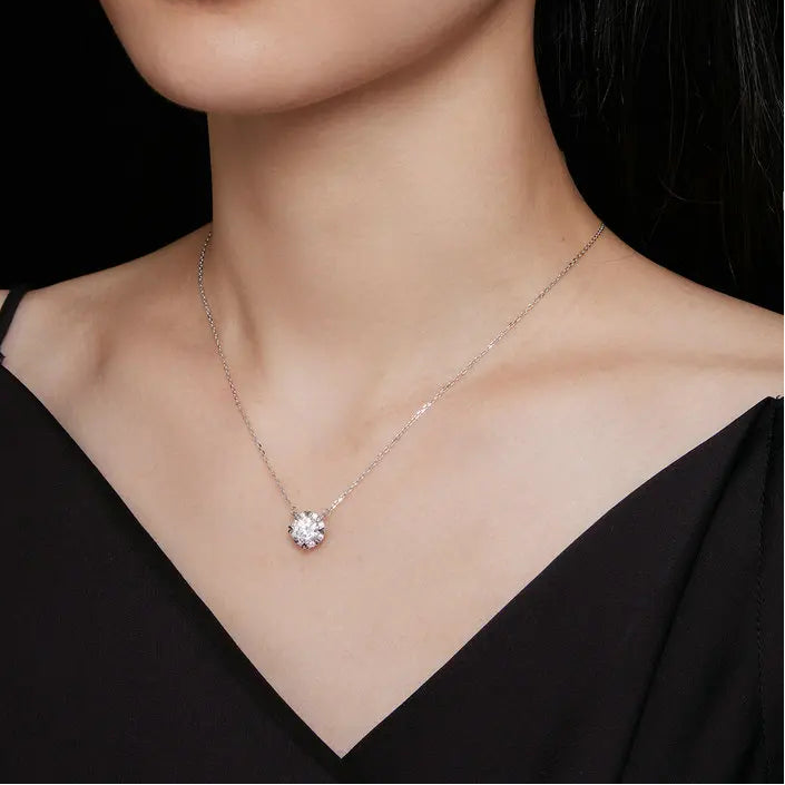 Tejesa 1.0 Carat Real Round Moissanite Pendant Necklace For Women/ 925 Sterling Silver Wedding Engagement Fine Jewelry Gift