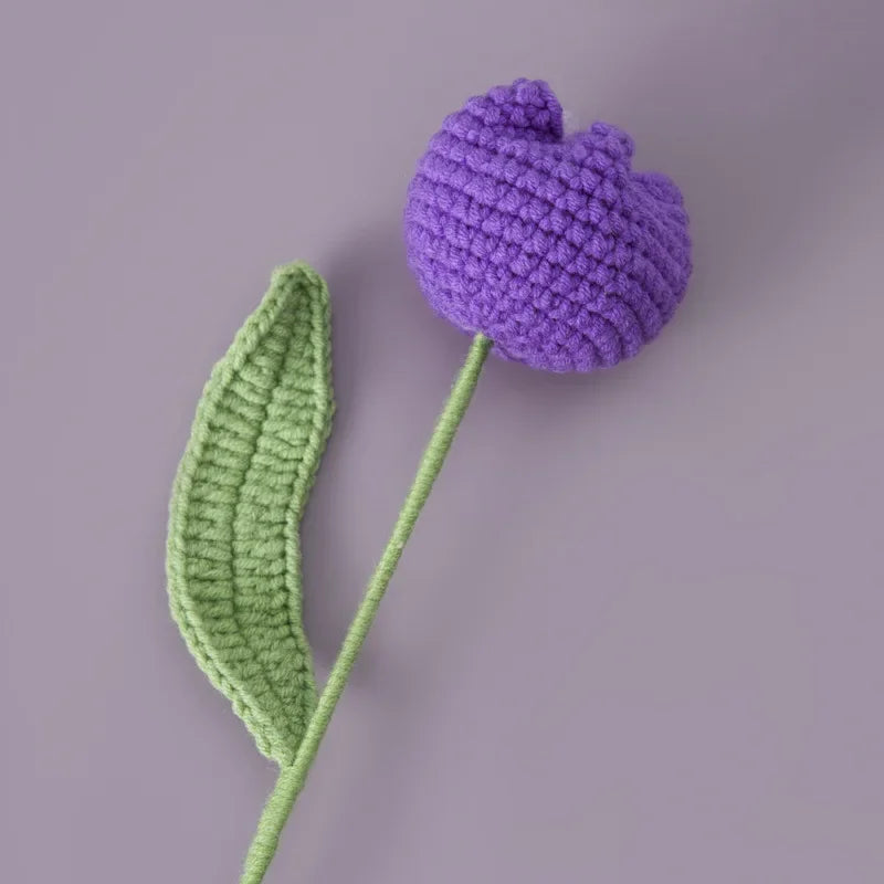 Hemasa 3Pcs  Cute Knitted Tulip Flower Creative Crochet Tulip Artificial Bouquets Graduation Flower Bouquet Wedding Friends Gift