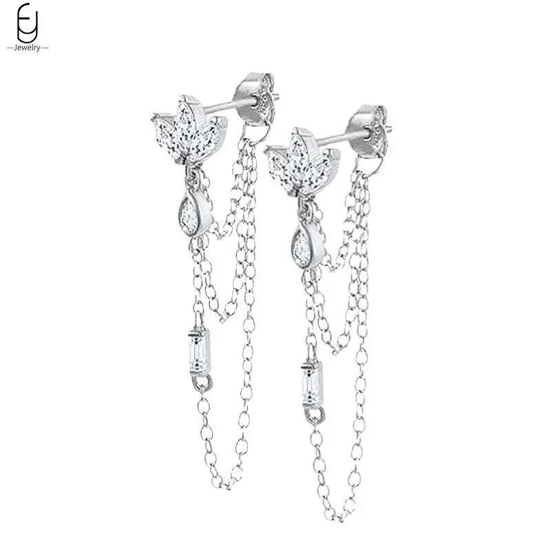 Hemasa 925 Sterling Silver Ear Buckles Fashion Hoop Earrings /White Crystal Luxury Women's Earrings Wedding Women's Jewelry Premium Gift