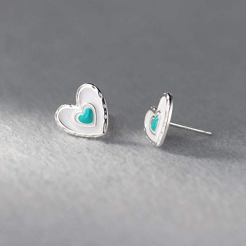 MODIAN Genuine 925 Sterling Silver Cute Layering Heart Stud Earrings For Women 4 Color Delicate Enamel Ear Studs Fine Jewelry