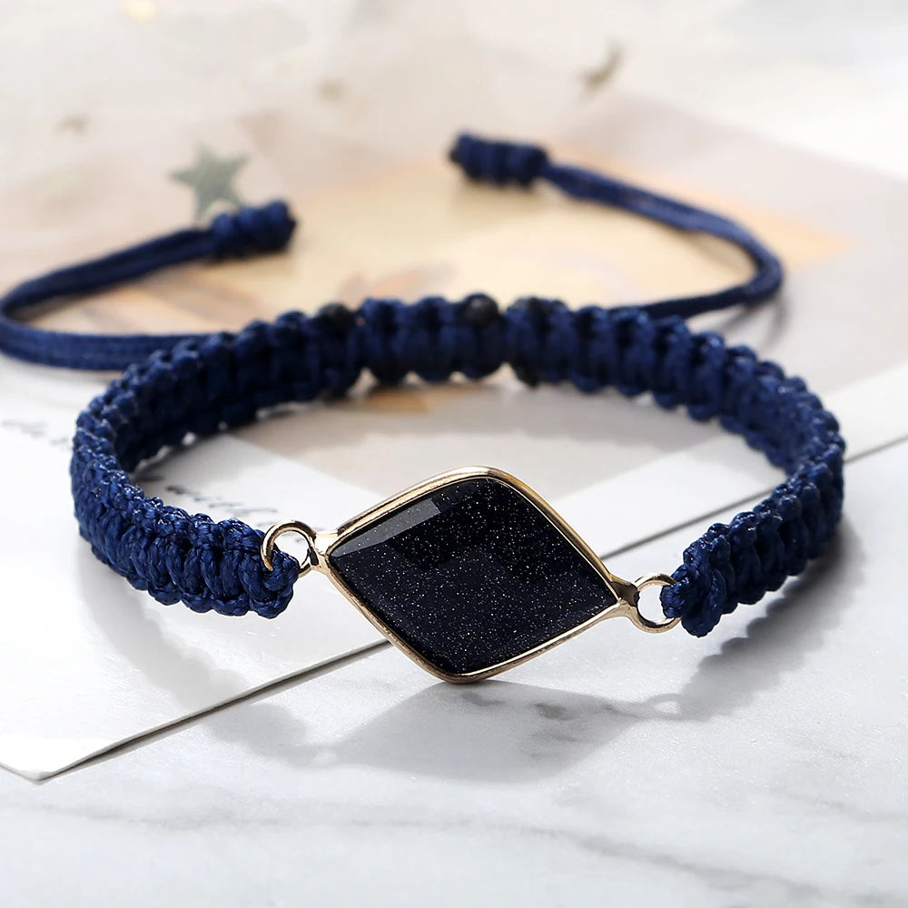 New Women Blue Braided Rope String Bracelet Men Charm Natural Stone Pendant Adjustable Bracelets&Bangles Friendship Jewelry Gift