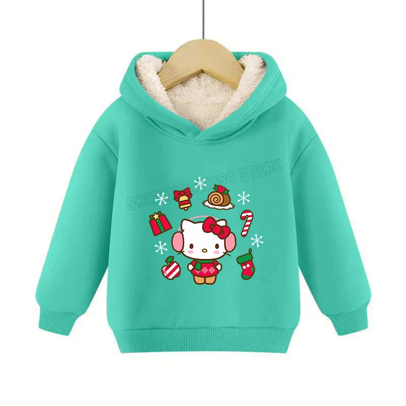 Hemasa Hello Kitty Hoodies Sweatshirt Boys Girls Winter Thickening Pullover Warm Clothes Children Christmas Gift